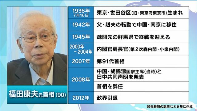 世界各地で紛争が絶えないなか、福田康夫元首相と古賀誠元自民党幹事長