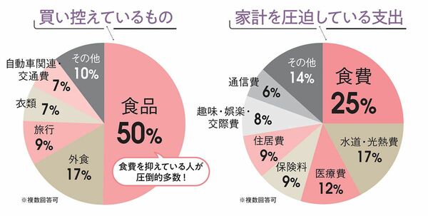 買い控えしているもの、家計を圧迫しているもの