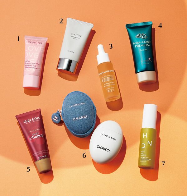 ハンド／ネイル トリートメント クリーム LOVEエディション 30mL、エクシア エターナル エンヴィ ハンド〈医薬部外品〉40g、リトリート ハンド マッサージ セラム30mL、アトリックス ビューティーチャージプレミアム トーンアップ ハンドクリーム SPF20・PA+ 60g、ラ クレーム マン デニム 50mL、ヴィアク ハンドケアジェル 50g