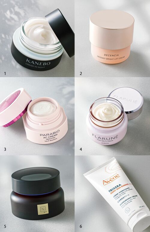 カネボウ クリーム イン ナイトII〈医薬部外品〉 50g、ディセンシー ブライトリフト クリーム〈医薬部外品〉30g、パラビオ ACクリーム〈医薬部外品〉 40g、フラルネ コクメルティ クリーム 30g、N organic Vie ヒアルアップリフトクリーム 47g、アベンヌ トリクセラ モイストスキンバリア クリーム 200mL