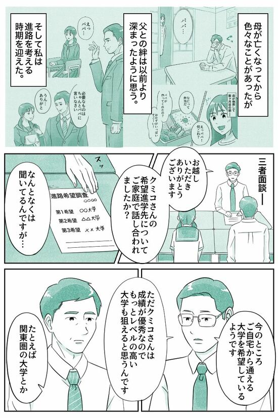 今のところご自宅から通える大学を希望しているようです（マンガ『オーマイ・ダッド！父がだんだん壊れていく』）
