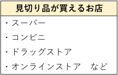見切り品が買えるお店。スーパー、コンビニ、ドラッグストア、オンラインストアなど