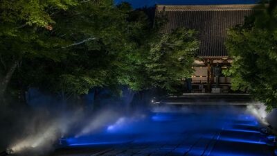 秋の京都・仁和寺で『本物を知る寺子屋』が開催。荘厳なライトアップの中で「高砂」を合唱。能楽体験など、参加型ワークショップも