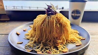 筋肉イケオジのモンブラン日記　山中湖畔で富士山が望める「THE PARK」でいただくモンブランパンケーキ
