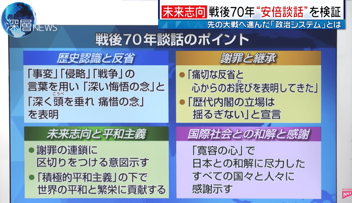 未来志向 戦後70年”安倍談話”を検証©️日本テレビ