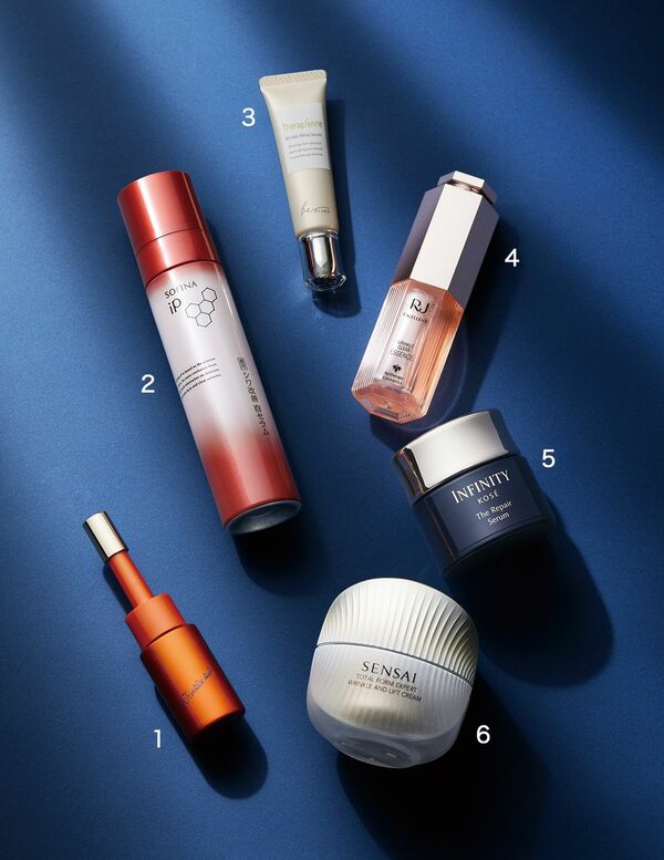 リンクルショット メディカル セラム デュオ(2本入り)〈医薬部外品〉/ポーラ、薬用ソフィーナ iP シワ改善 泡セラム〈 医薬部外品〉 90g/花王、テラピエンヌ リンクルホワイト セラム〈医薬部外品〉 20g/ハウス オブ ローゼ、RJエクセレント 薬用リンクルクリアエッセンス〈医薬部外品〉30mL/山田養蜂場、インフィニティ ザ リペア セラム〈医薬部外品〉 40g /コーセー、センサイ トータルフォルムエキスパート リンクルアンドリフトクリーム〈医薬部外品〉 50mL/カネボウ化粧品