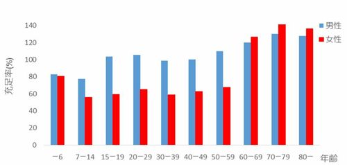 日本人の年齢別　鉄　摂取充足率